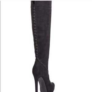 JUSTFAB Over the knee laced platform boots
